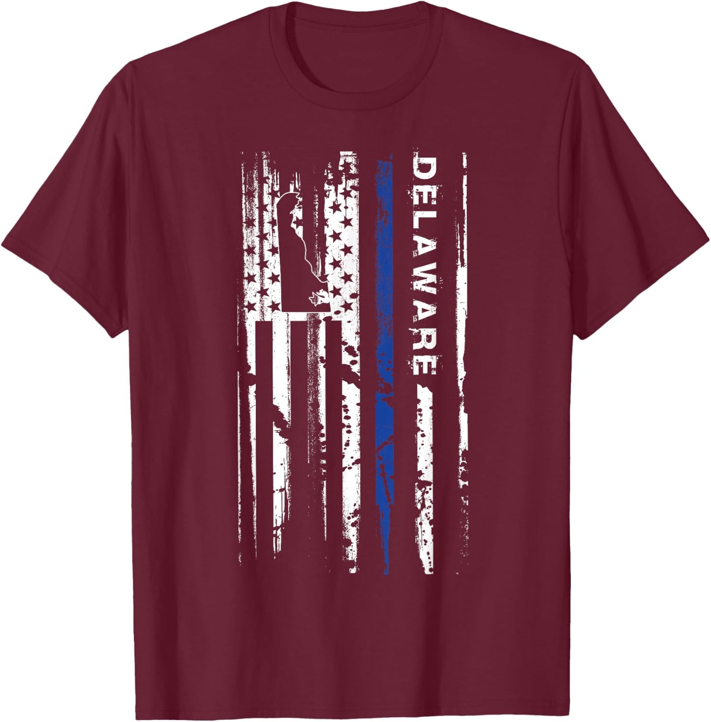 Delaware Cop Thin Blue Line LEO Police American Flag Women Men T-Shirt - T-Shirt | Maroon