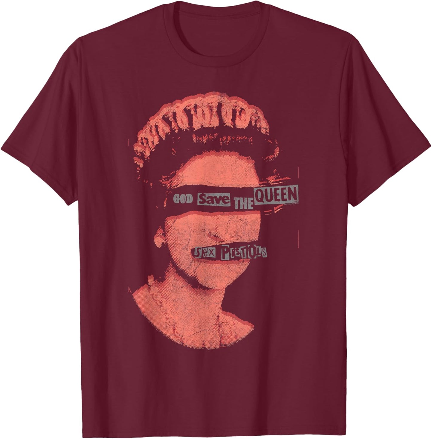 Sex Pistols Official God Save The Queen Red Stamp T-Shirt - T-Shirt | Maroon