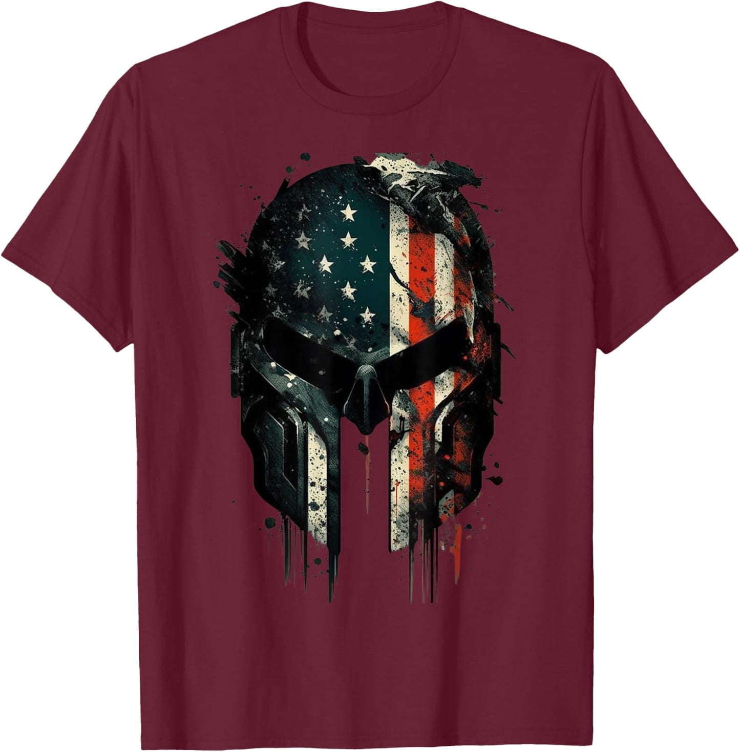 American Spartan Reaper Themed USA Flag National Pride Women Men T-Shirt - T-Shirt | Maroon
