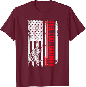 Reel Cool Grumpy Fishing American Flag Funny Grandpa T-Shirt - T-Shirt | Maroon