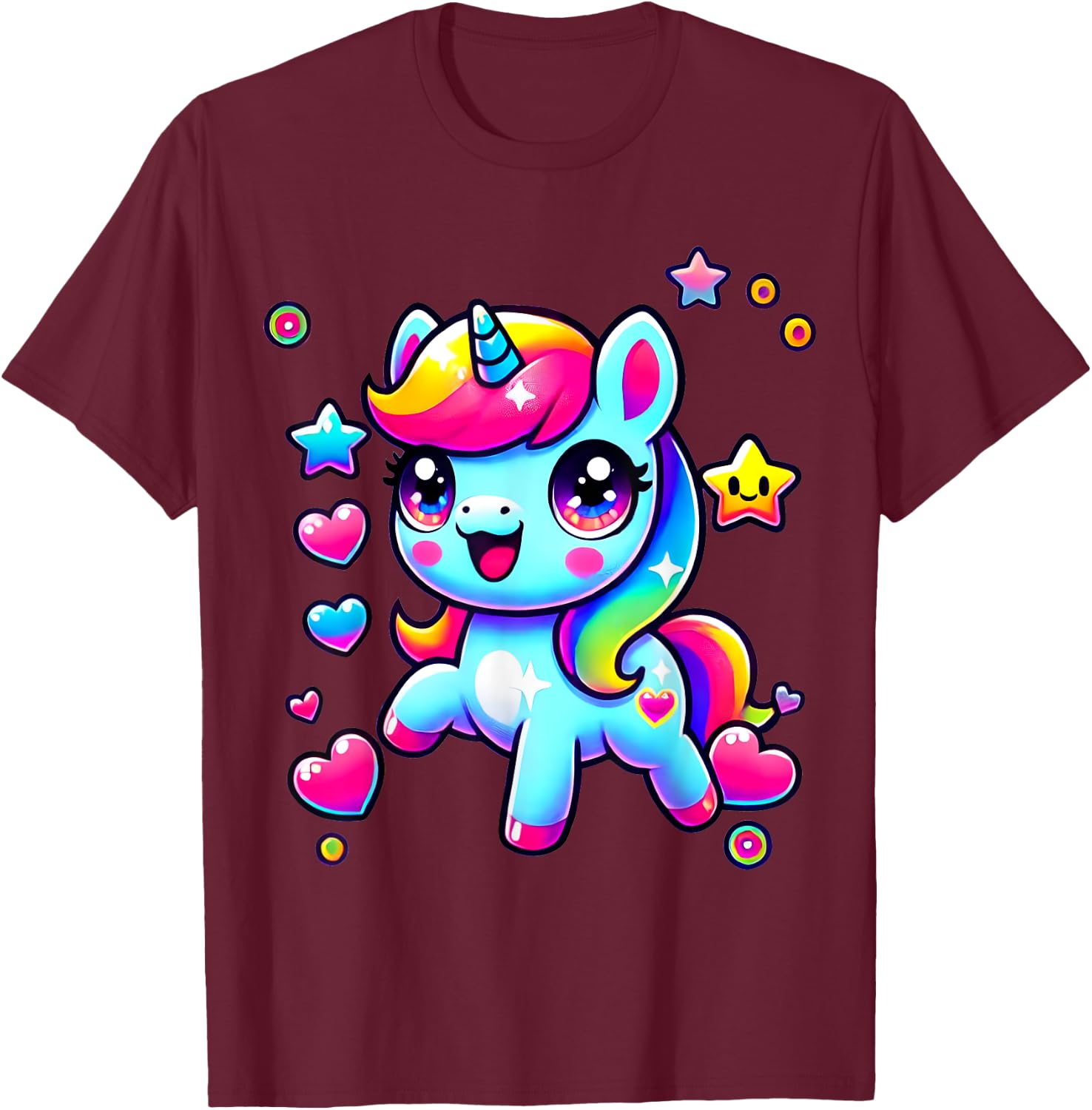 Kawaii Rainbow Unicorn | Magic Gift , Black, S T-Shirt - T-Shirt | Maroon