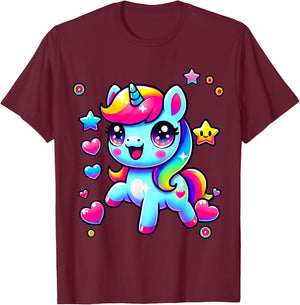 Kawaii Rainbow Unicorn | Magic Gift , Black, S T-Shirt - T-Shirt | Maroon