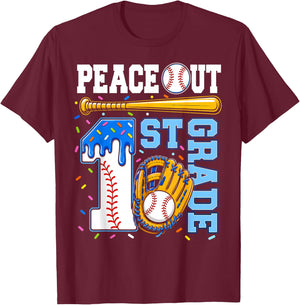 1 Grade First Baseball Drip Graduation Last Day of School T-Shirt - T-Shirt | Maroon