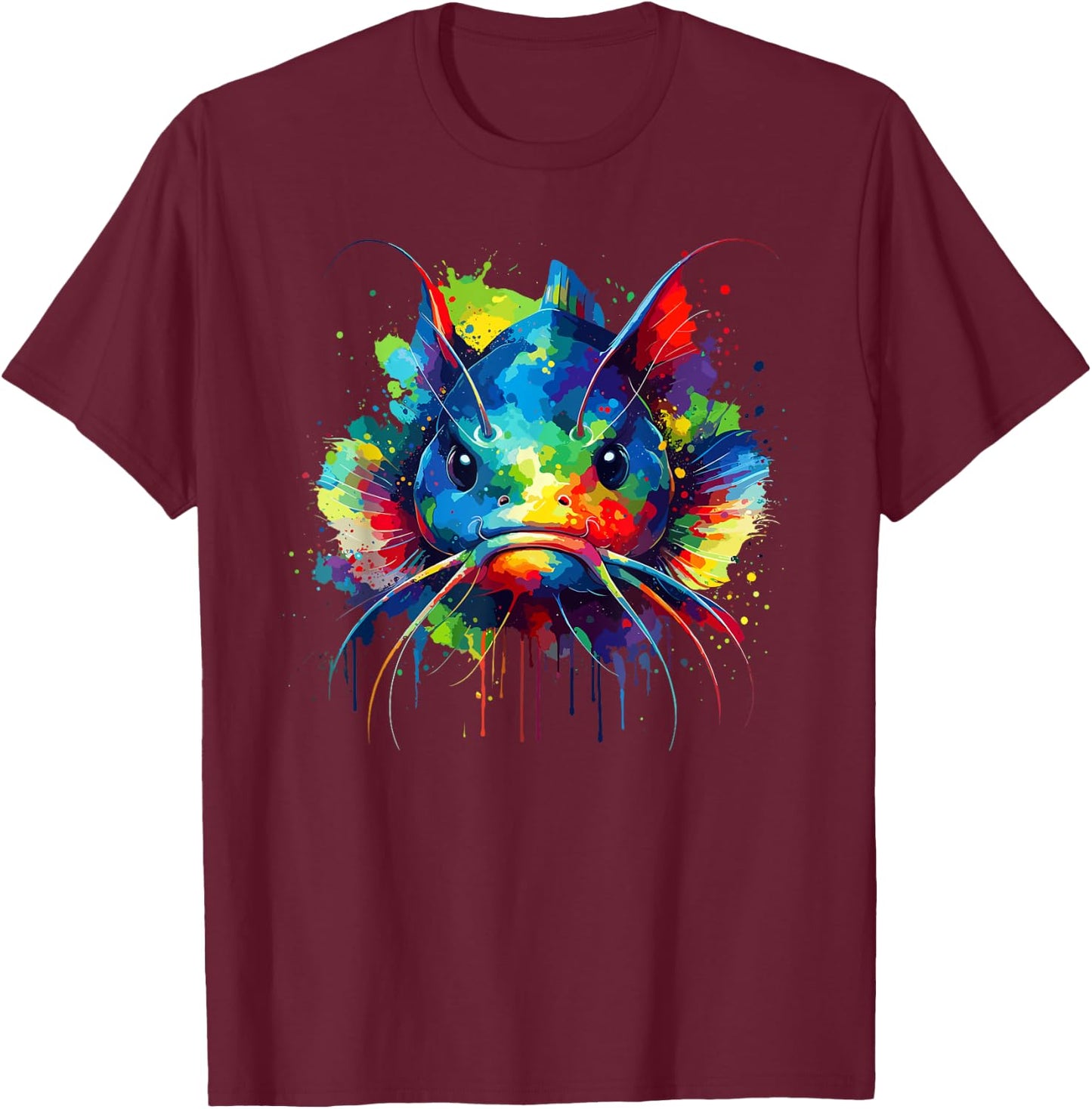 Colourful Splash Art Catfish Catfish , black T-Shirt - T-Shirt | Maroon
