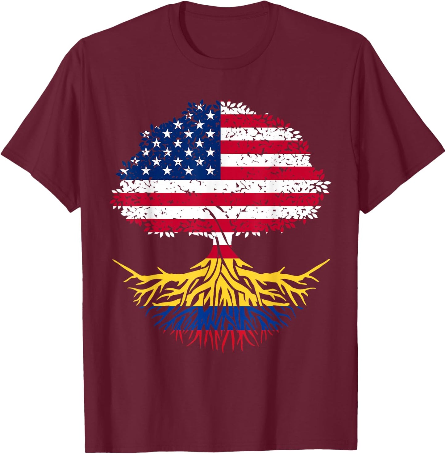 Colombian Roots American Grown Tree Flag US T-Shirt - T-Shirt | Maroon