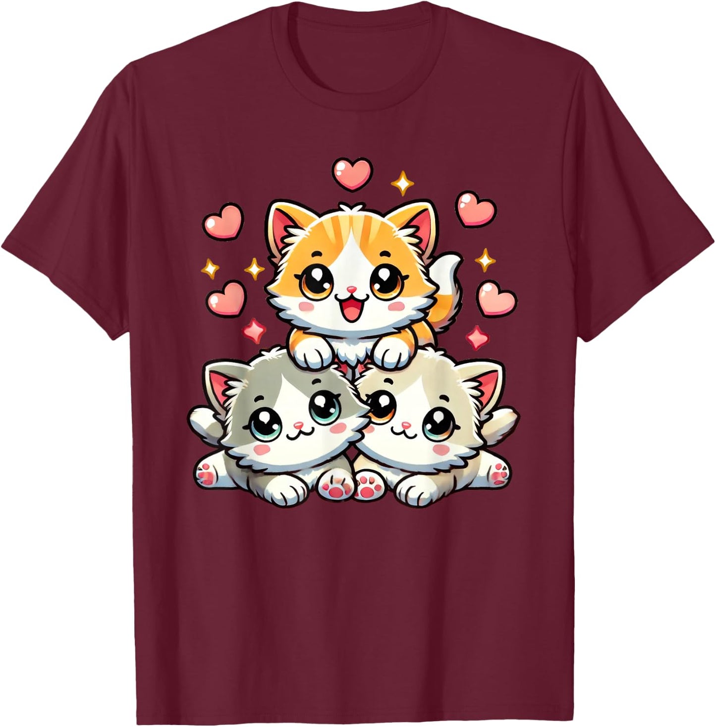 Kawaii Cats Kittens Cute Cat Lover T-Shirt - T-Shirt | Maroon