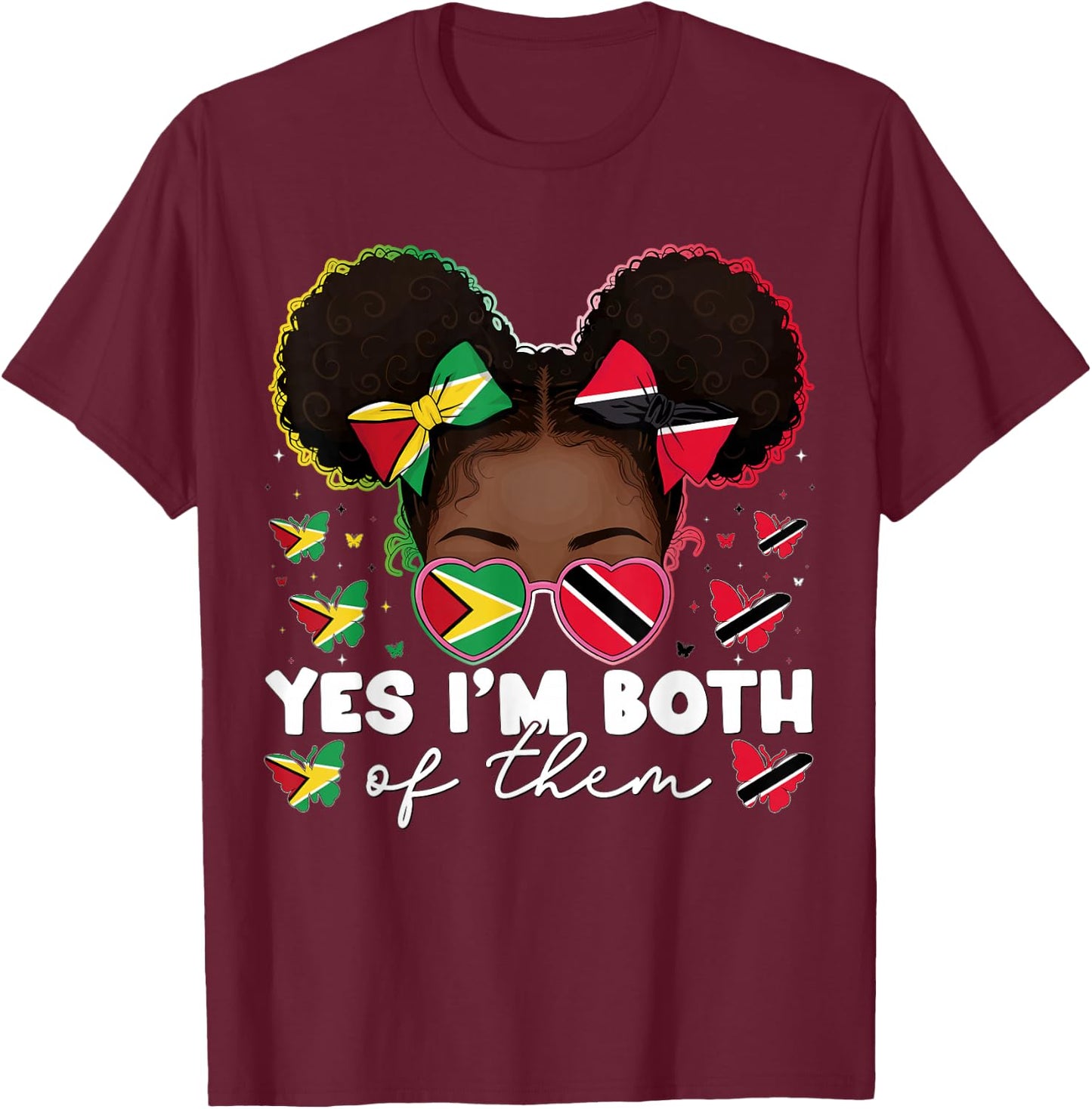 Half Trinidadian Guyanese Trinidad Flag Guyana Kids Girls T-Shirt - T-Shirt | Maroon