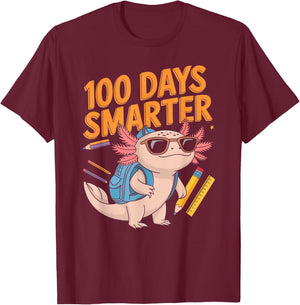 Funny 100th Day of School Axolotl 100 Days Smarter Kid Boy T-Shirt - T-Shirt | Maroon