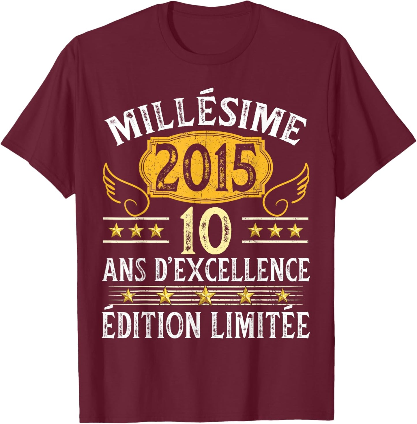 Vintage 2015 10 Years Birthday Boy Girl Vintage 2015 , Black, S T-Shirt - T-Shirt | Maroon