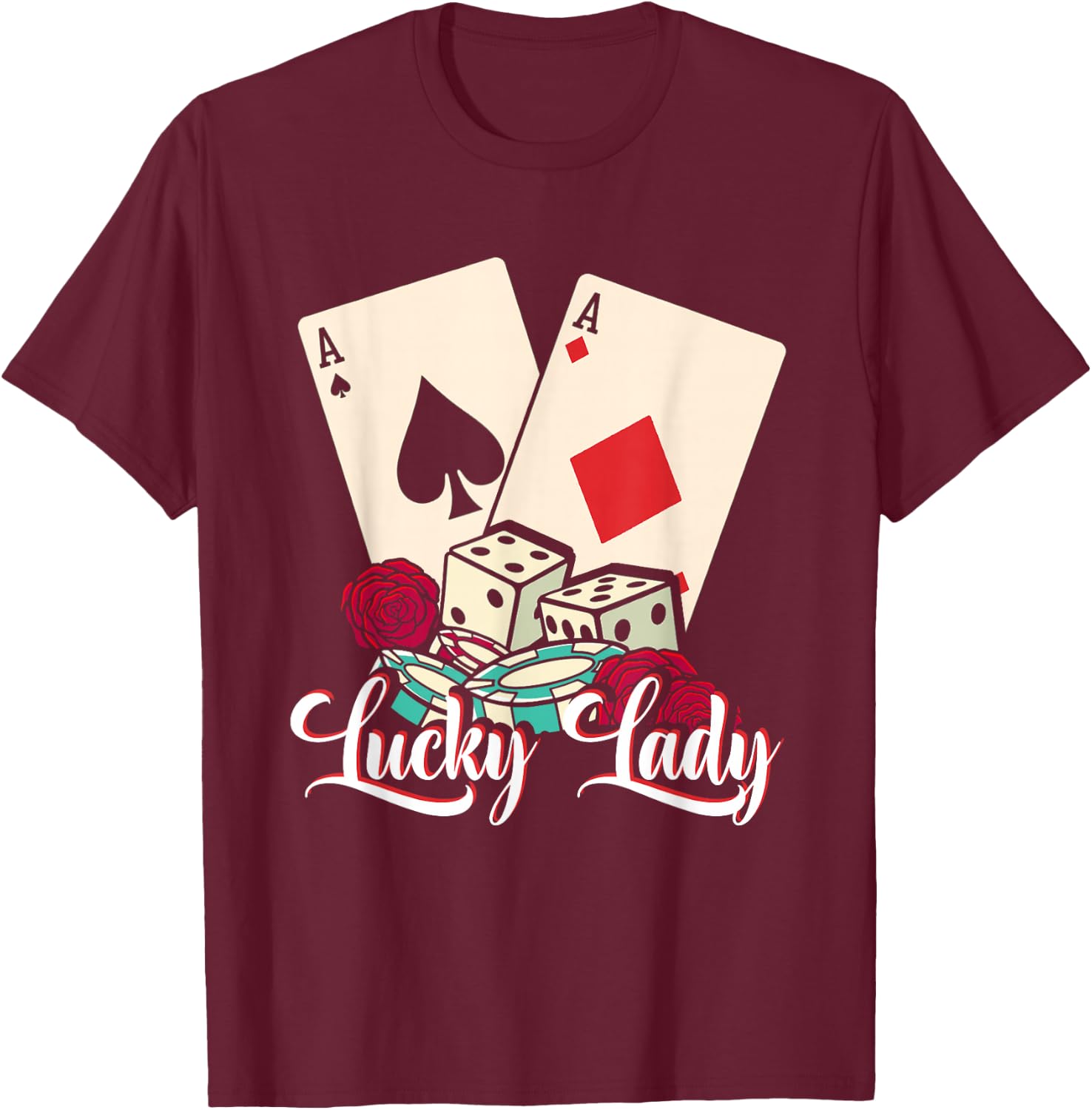 Lucky Lady Poker Player | Gambling Casino | Gambler T-Shirt - T-Shirt | Maroon