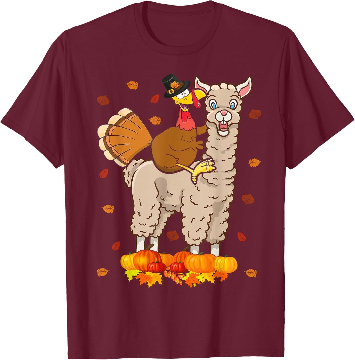 Turkey Riding Llama Cute Thanksgiving Turkey Llama Lover T-Shirt - T-Shirt | Maroon