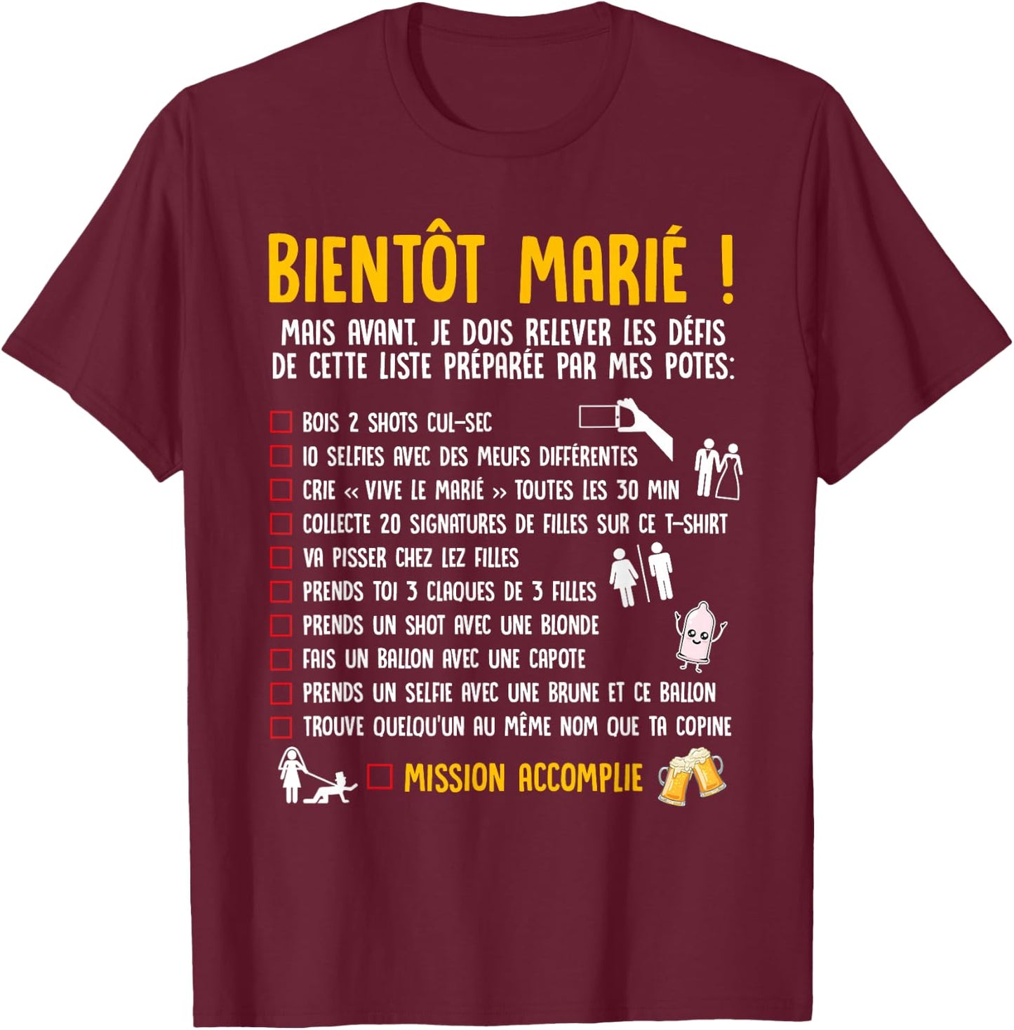 Soon Married List Funny Bachelor Party EVG , Black, S T-Shirt - T-Shirt | Maroon