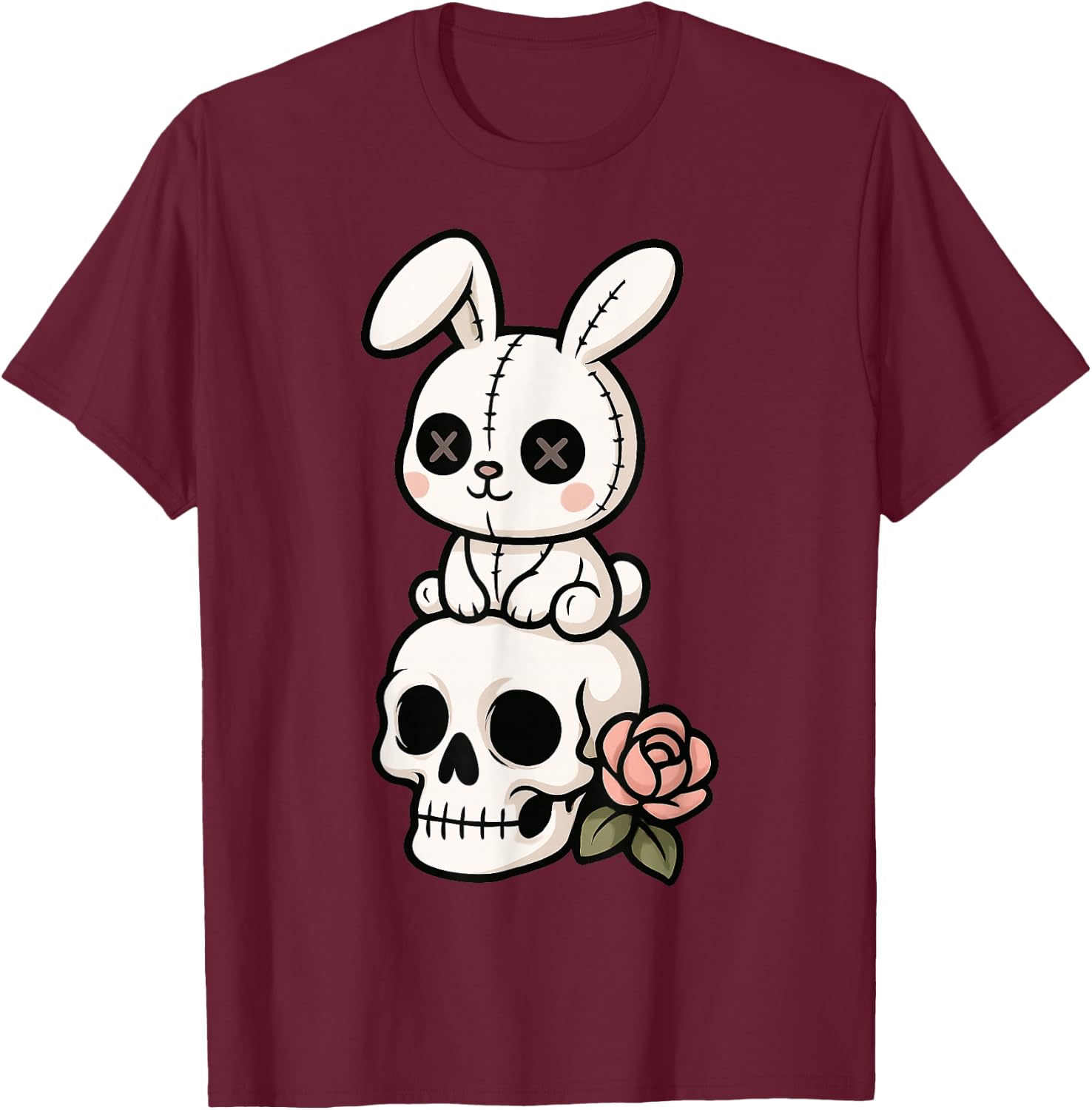 Goth Bunny Creepy Cute Skull Gothic Aesthetic Skull Rabbit T-Shirt - T-Shirt | Maroon
