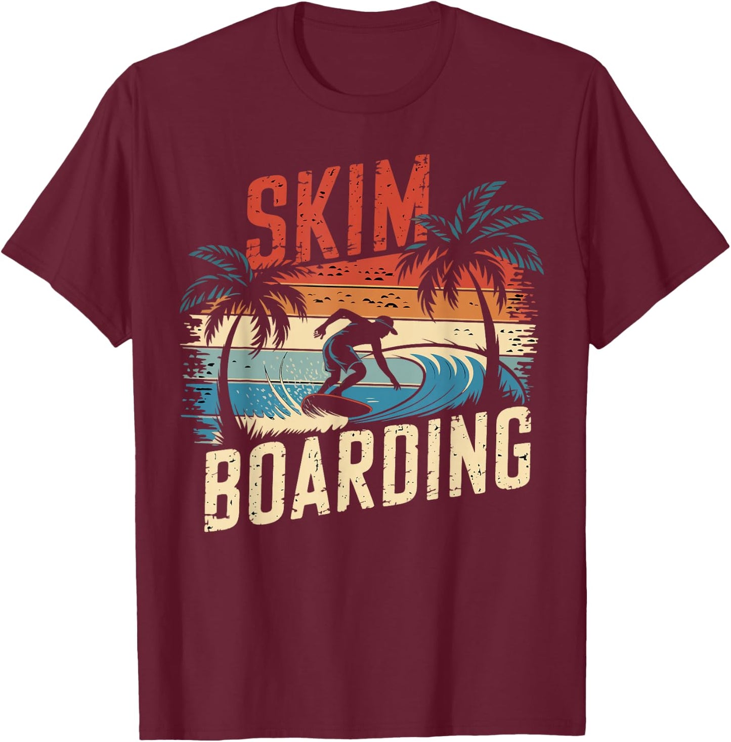 Retro Skim Boarding Skimboarding Sunset Beach Skim Rider T-Shirt - T-Shirt | Maroon