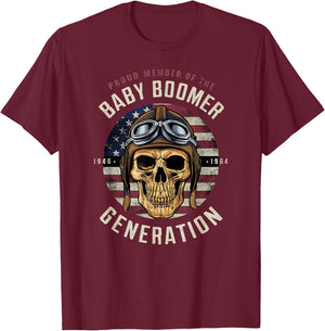Patriotic Baby Boomer Skull Gifts 1946-1964 T-Shirt - T-Shirt | Maroon