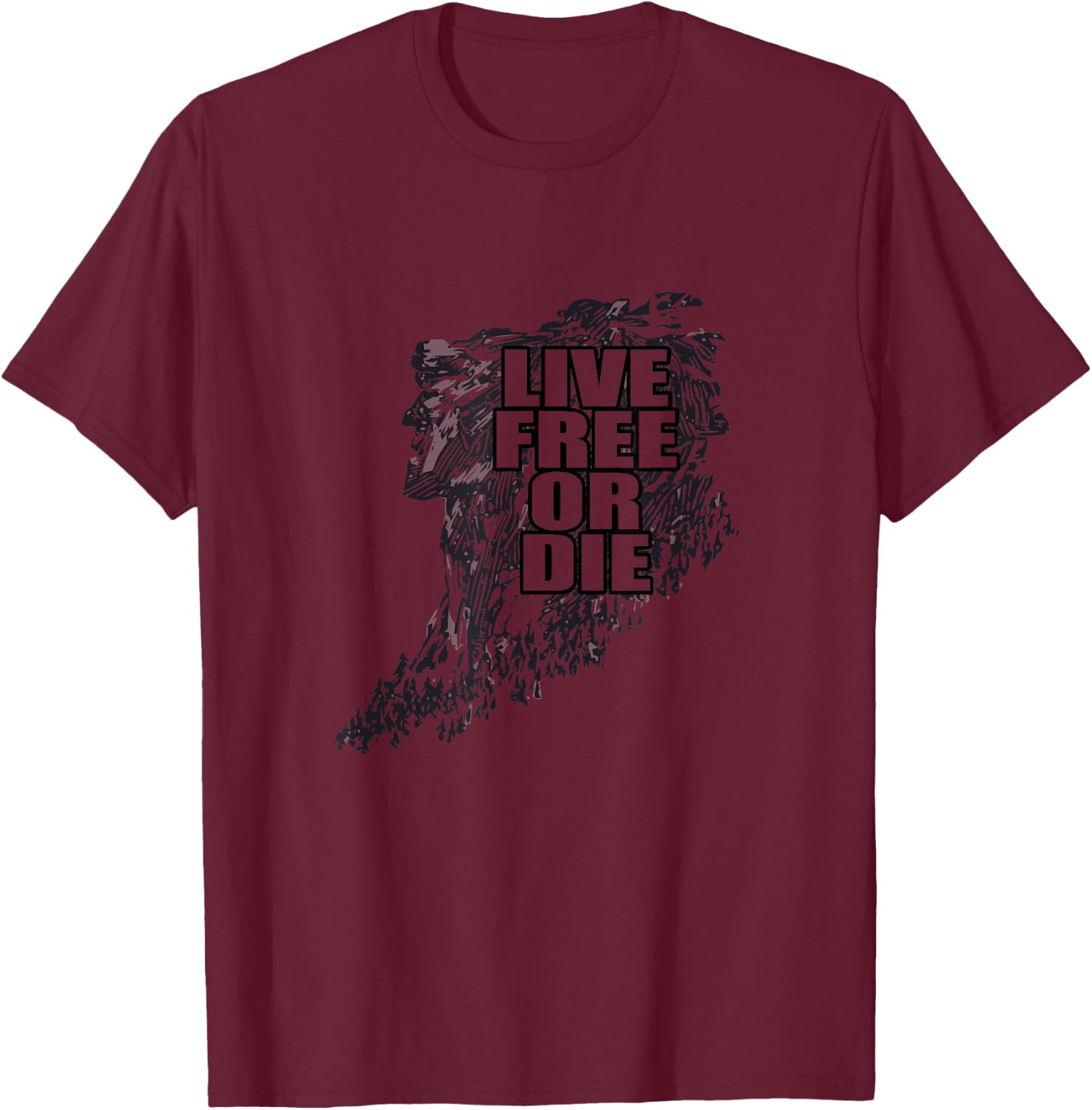 Live Free Or Die Old Man of The Mountain T-Shirt - T-Shirt | Maroon