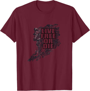 Live Free Or Die Old Man of The Mountain T-Shirt - T-Shirt | Maroon