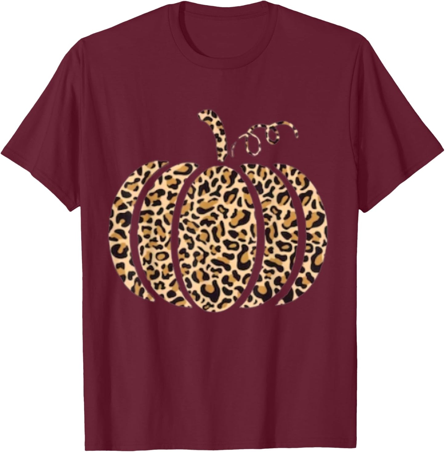 Pumpkin Leopard Print Cheetah Fall Graphic Thanksgiving T-Shirt - T-Shirt | Maroon