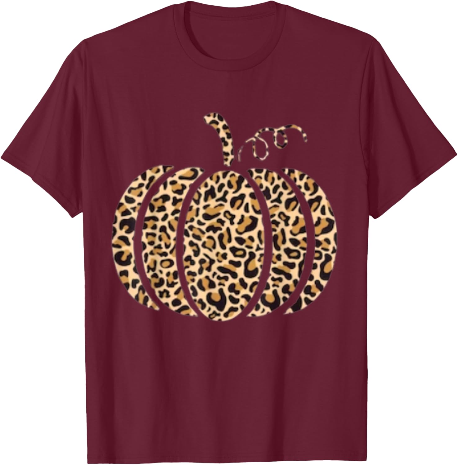 Pumpkin Leopard Print Cheetah Fall Graphic Thanksgiving T-Shirt - T-Shirt | Maroon