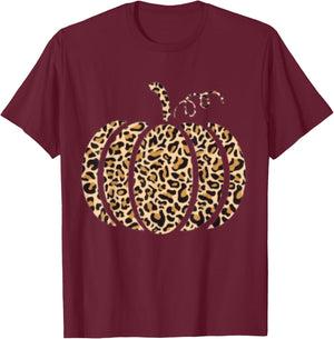 Pumpkin Leopard Print Cheetah Fall Graphic Thanksgiving T-Shirt - T-Shirt | Maroon