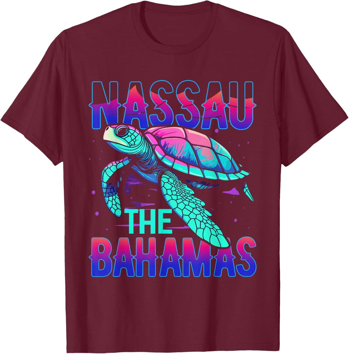Nassau Bahamas Designs By AKOKAY -Adults, -Kids Sea Turtle Bahamas Souvenirs Bahamas Black Small Classic Fit Short Sleeve T-Shirt - T-Shirt | Maroon