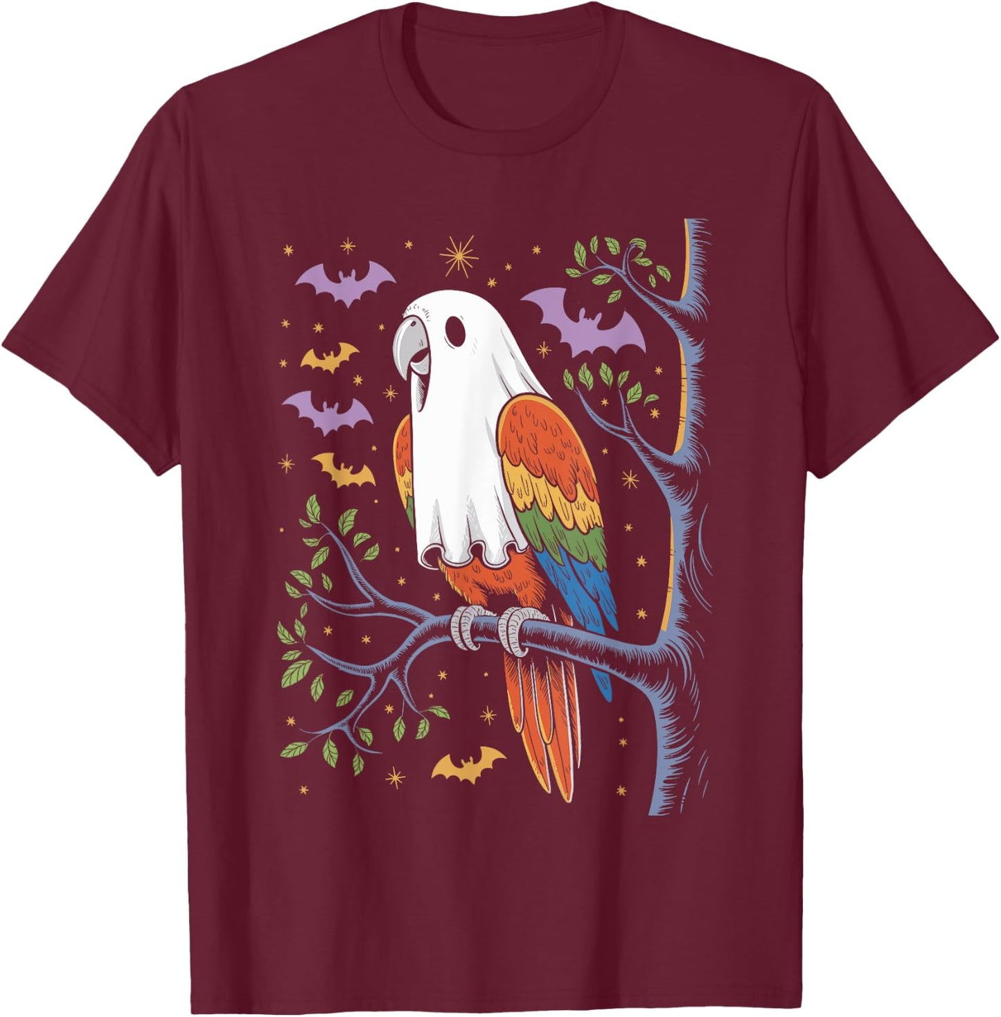 Funny Ghost Parrot Lovers Spooky Halloween Costume T-Shirt - T-Shirt | Maroon