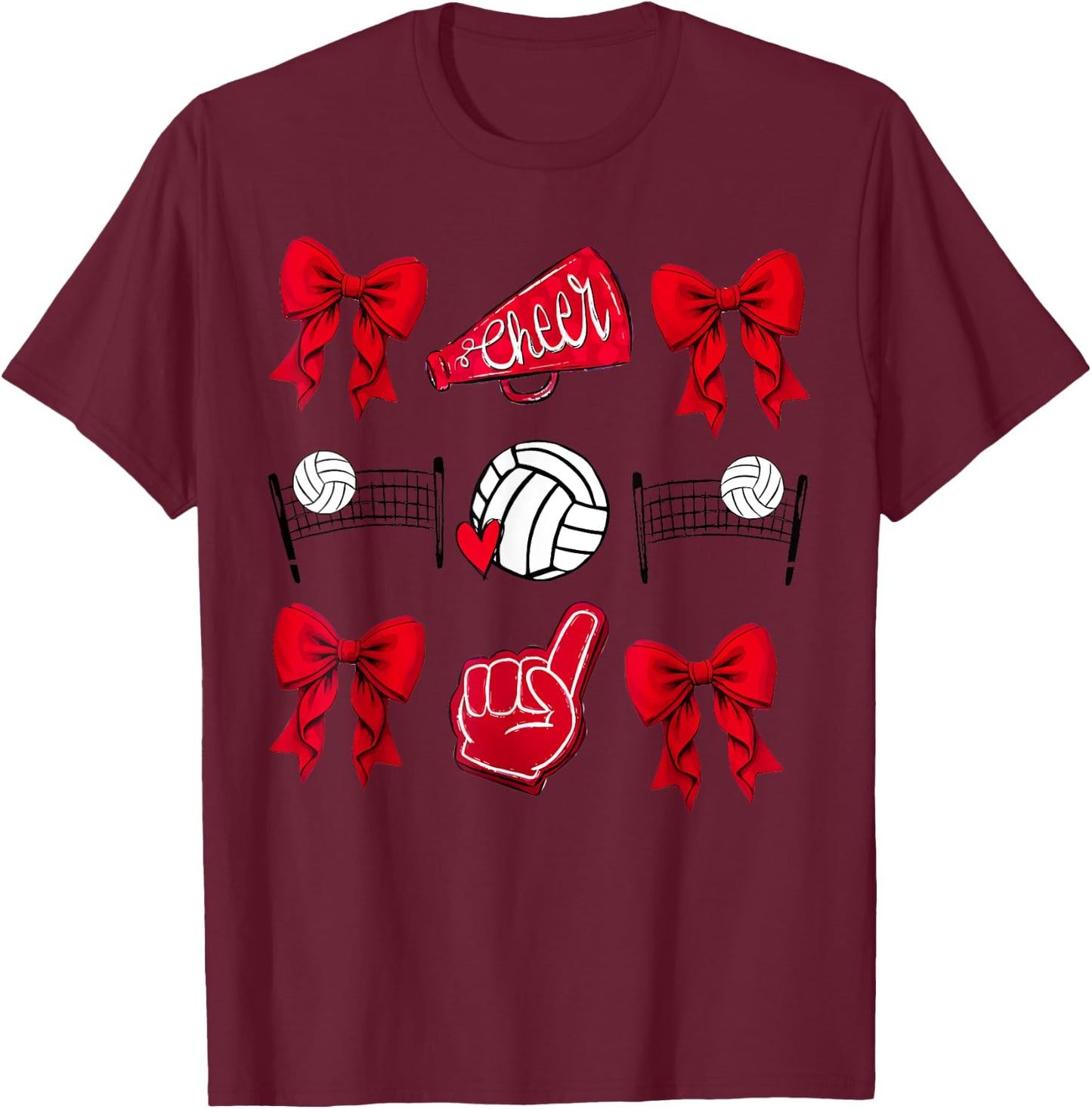 Volleyball Coquette Bow Volleyball Mom Game Day Women Girls T-Shirt - T-Shirt | Maroon