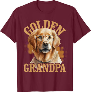 Golden Grandpa - American Flag Dog Owner Canine Lover Women Men T-Shirt - T-Shirt | Maroon