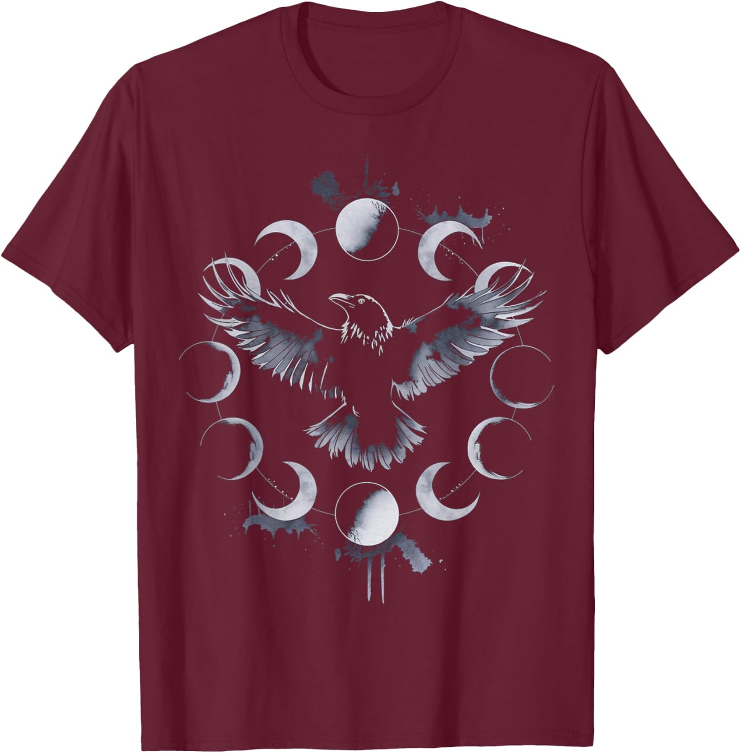 Black Crow Raven Moon Phases Gothic Art Occult T-Shirt - T-Shirt | Maroon