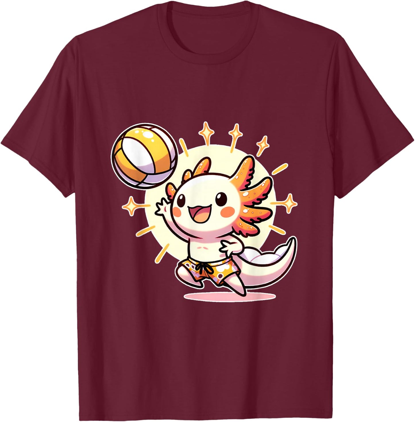 Cute Axolotl Meets Beach Volleyball Sports Enthusiast T-Shirt - T-Shirt | Maroon