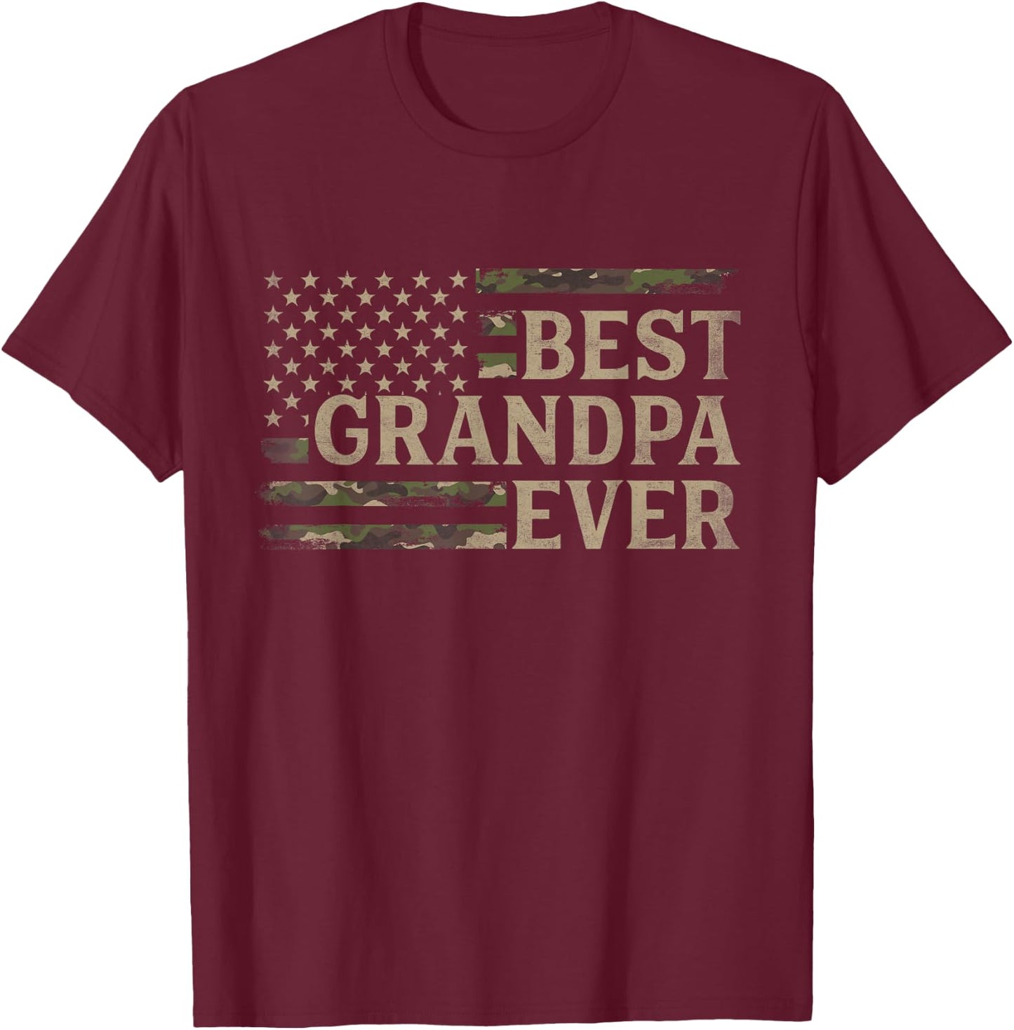 Camo Best Grandpa Ever Camourflage USA Flag Fathers Day T-Shirt - T-Shirt | Maroon