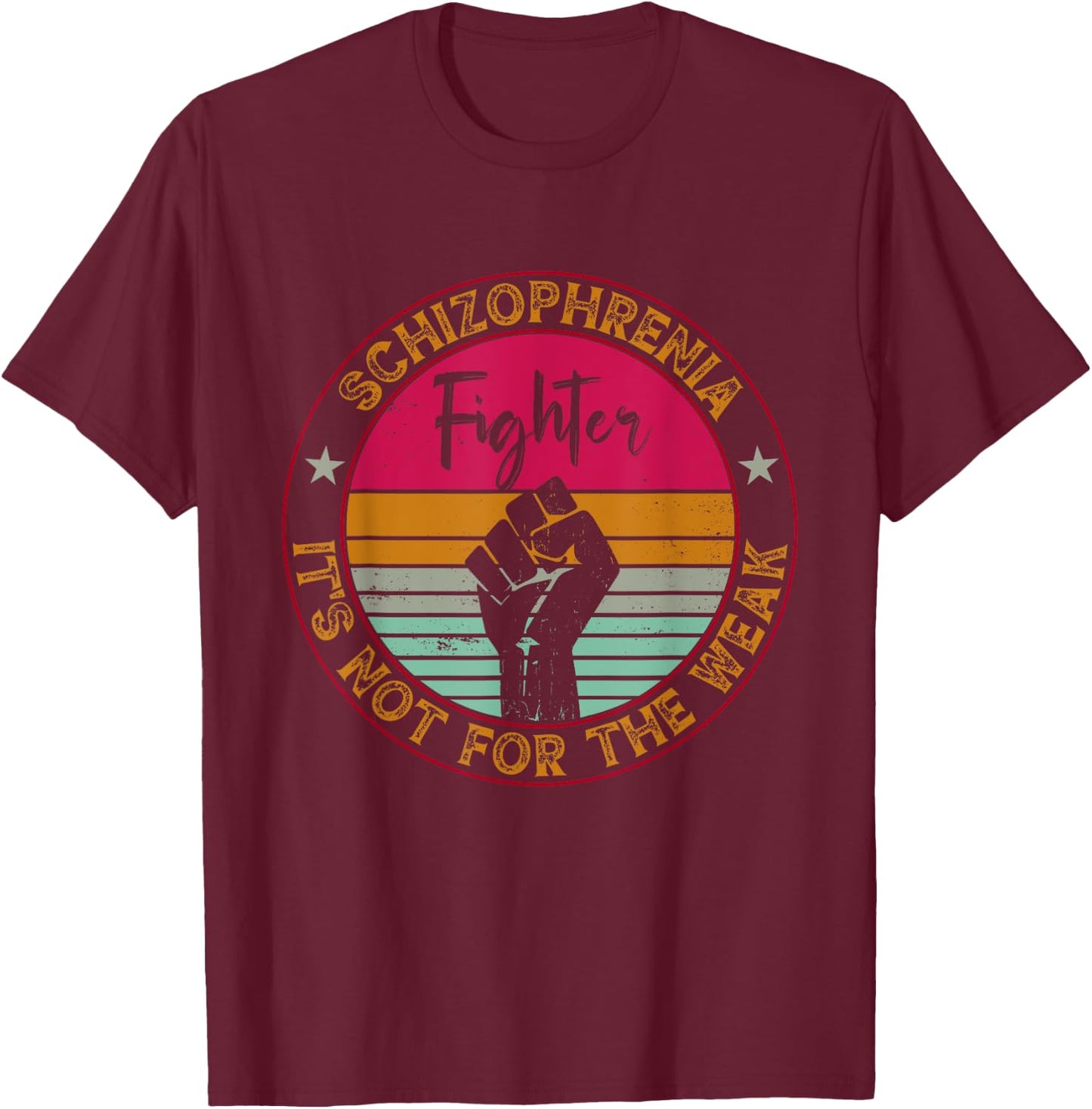 Vintage Schizophrenia Awareness Novelty Retro Schizophrenia Awareness , Adults, Teens, Retro Enthusiasts, Walkers - Black, Small, Short Sleeve, , Classic Fit, Cotton Blend T-Shirt - T-Shirt | Maroon