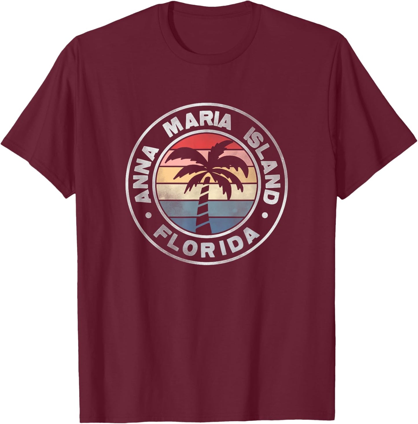 Anna Maria Island Florida Sunset Palm Trees Beach Retro Women T-Shirt - T-Shirt | Maroon