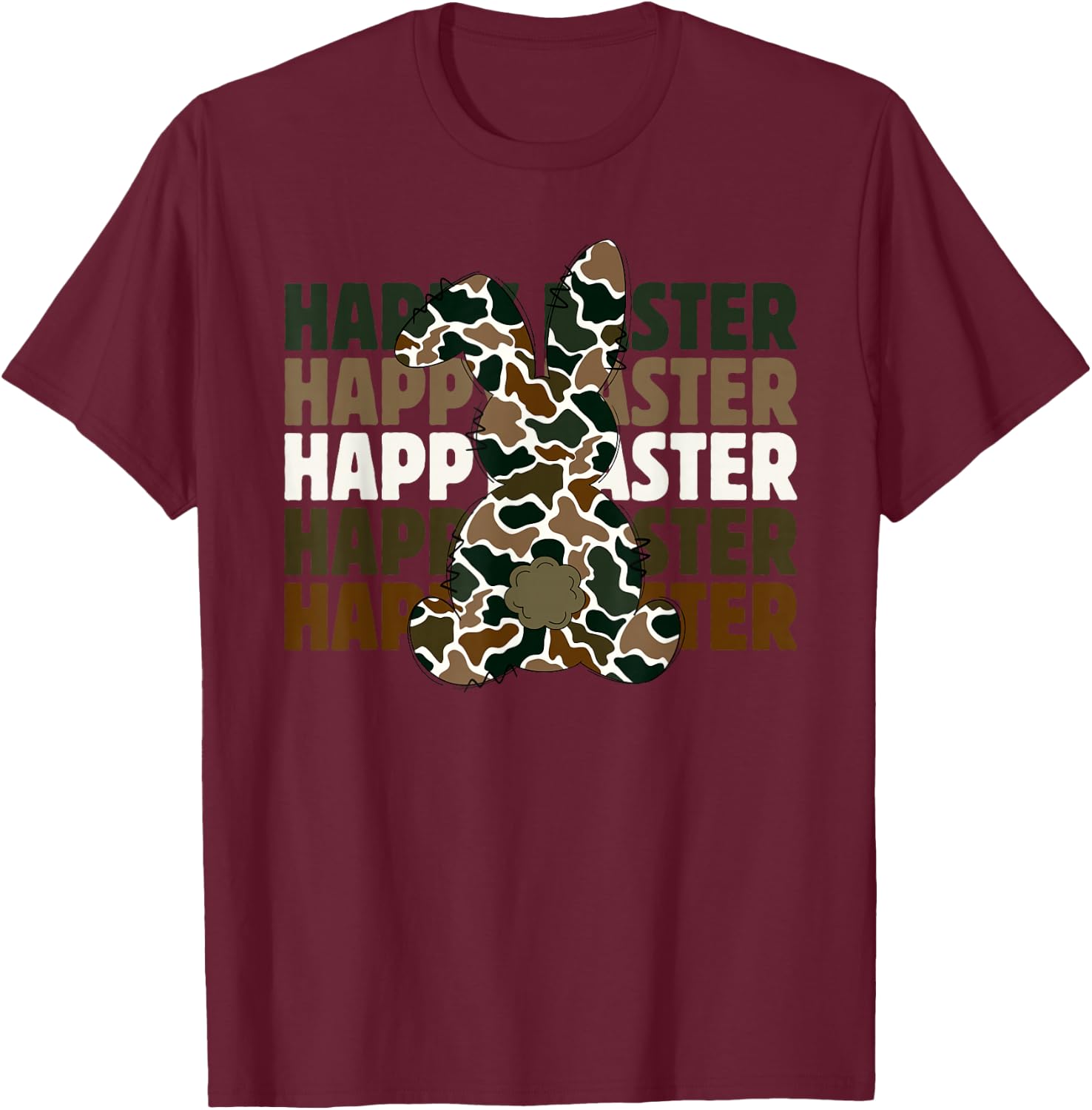 Happy Easter, Camo Bunny, Hunting, Camouflage T-Shirt - T-Shirt | Maroon