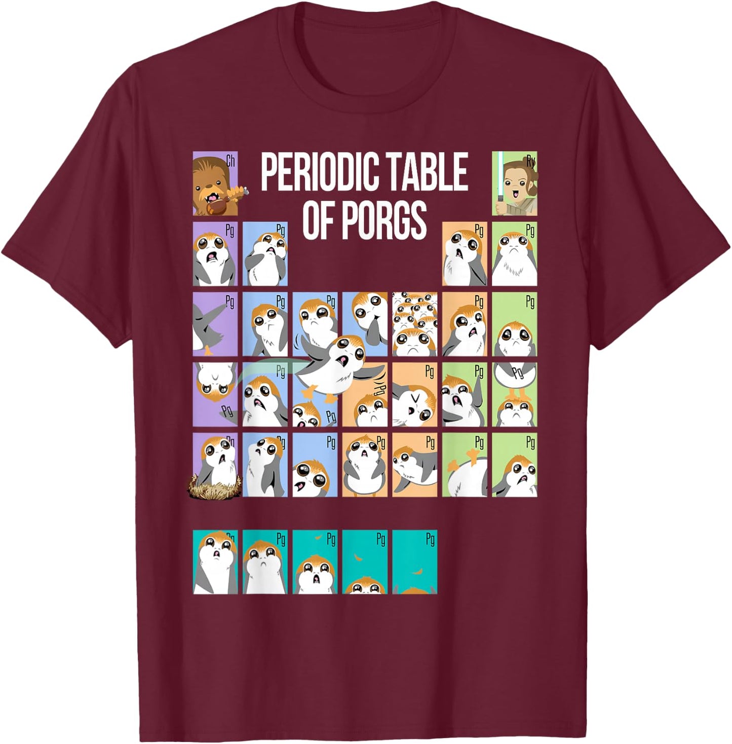 Star Wars Periodic Table Of Porgs Cute Group Shot T-Shirt - T-Shirt | Maroon