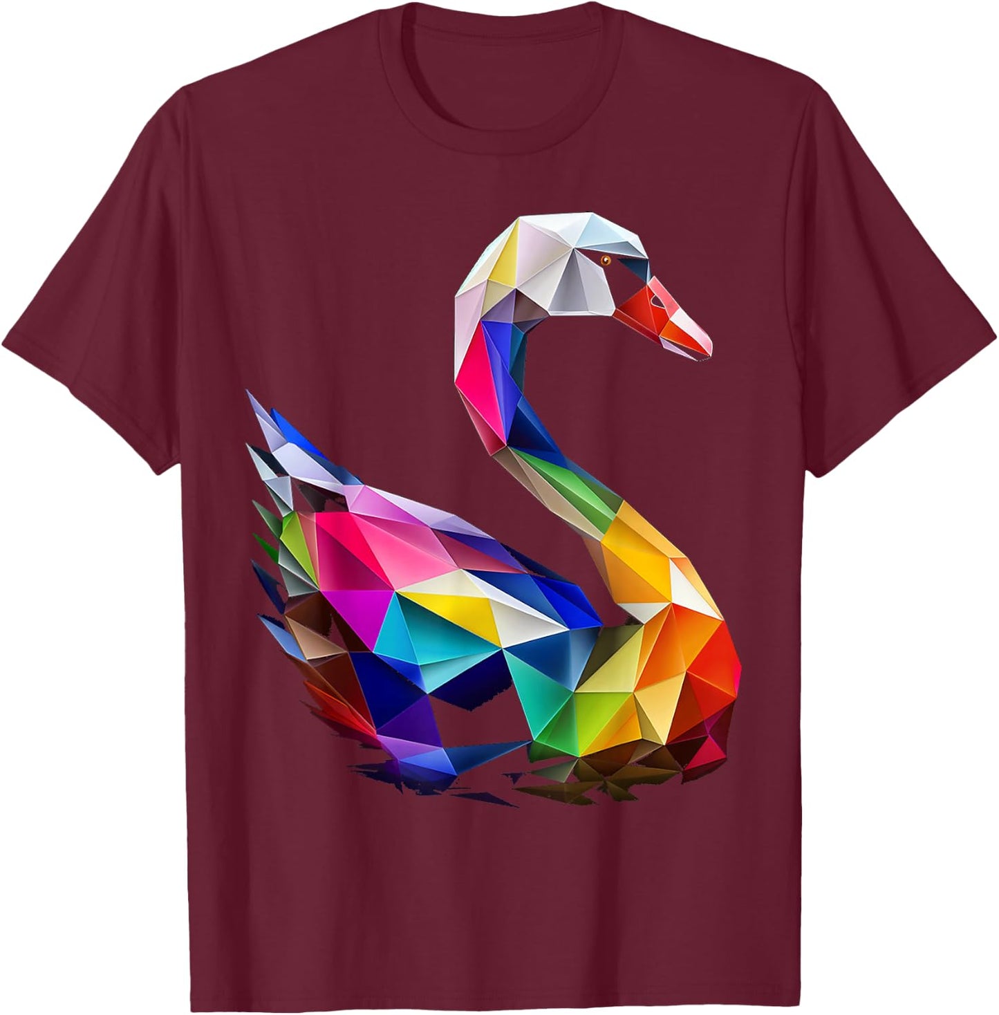 Schwan Bunte Vogelkunst Tier Polygon Grafik Schwan T-Shirt - T-Shirt | Maroon