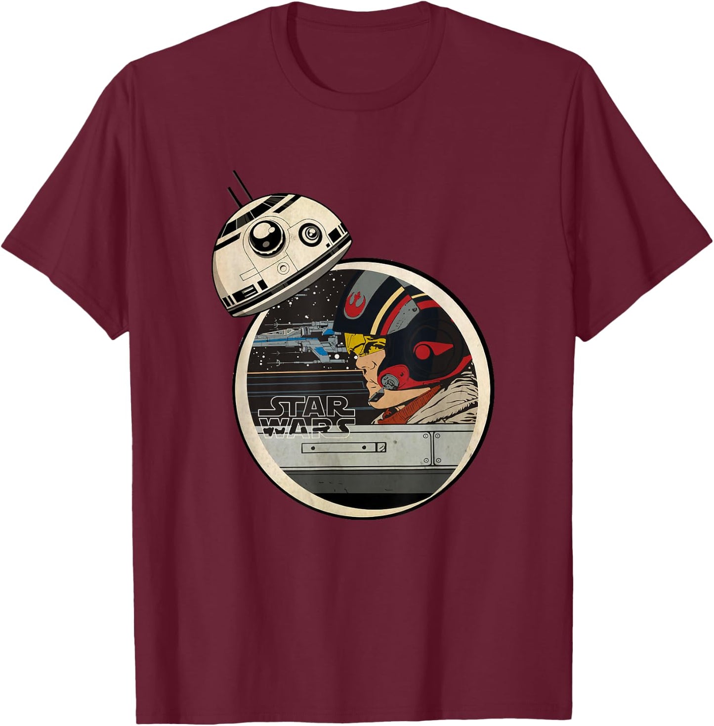 Star Wars: The Force Awakens Rebels BB-8 Poe Dameron Poster T-Shirt - T-Shirt | Maroon