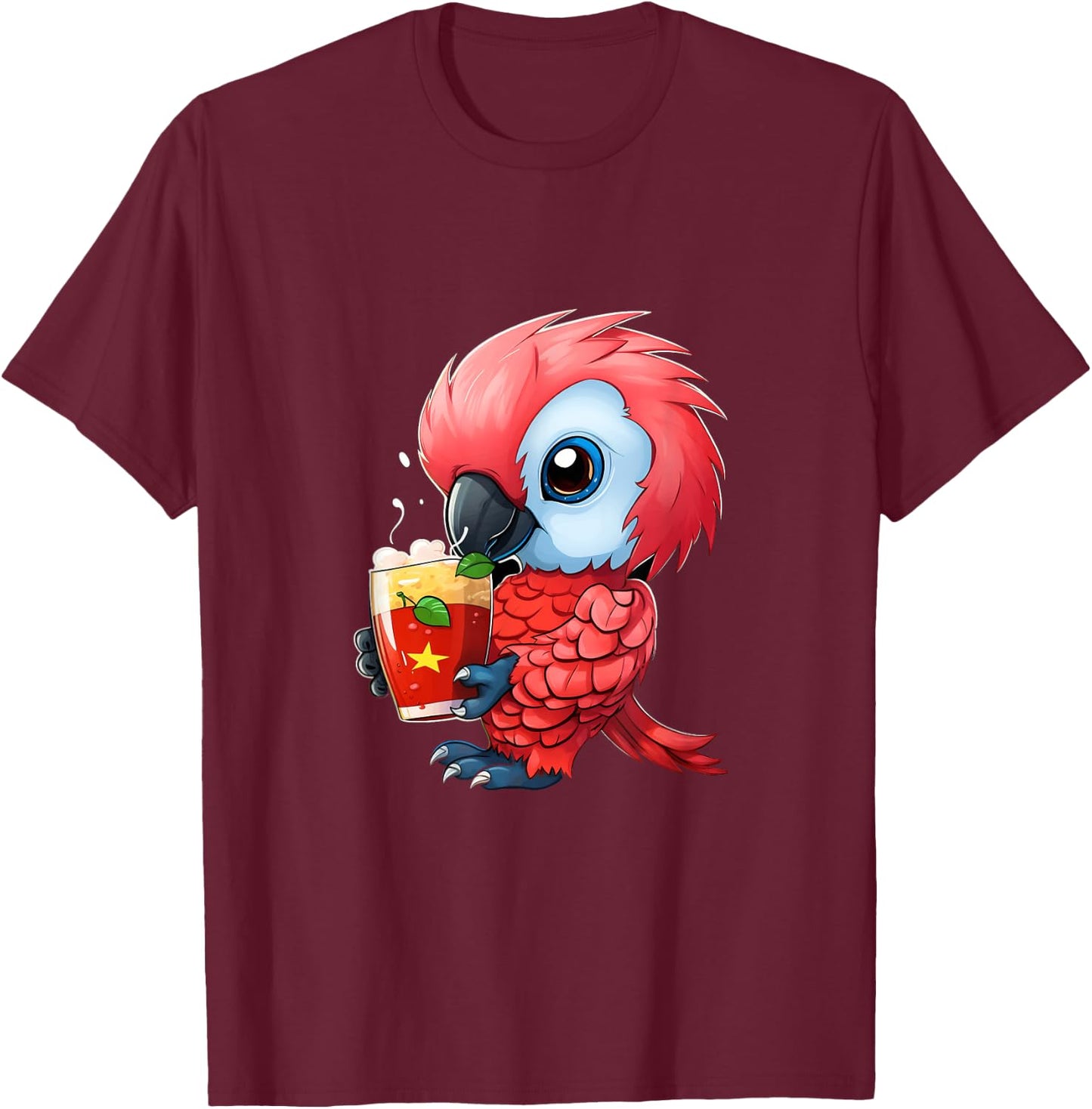 Parrot Strawberry Milk Drinking Parrot Bird Lover T-Shirt - T-Shirt | Maroon