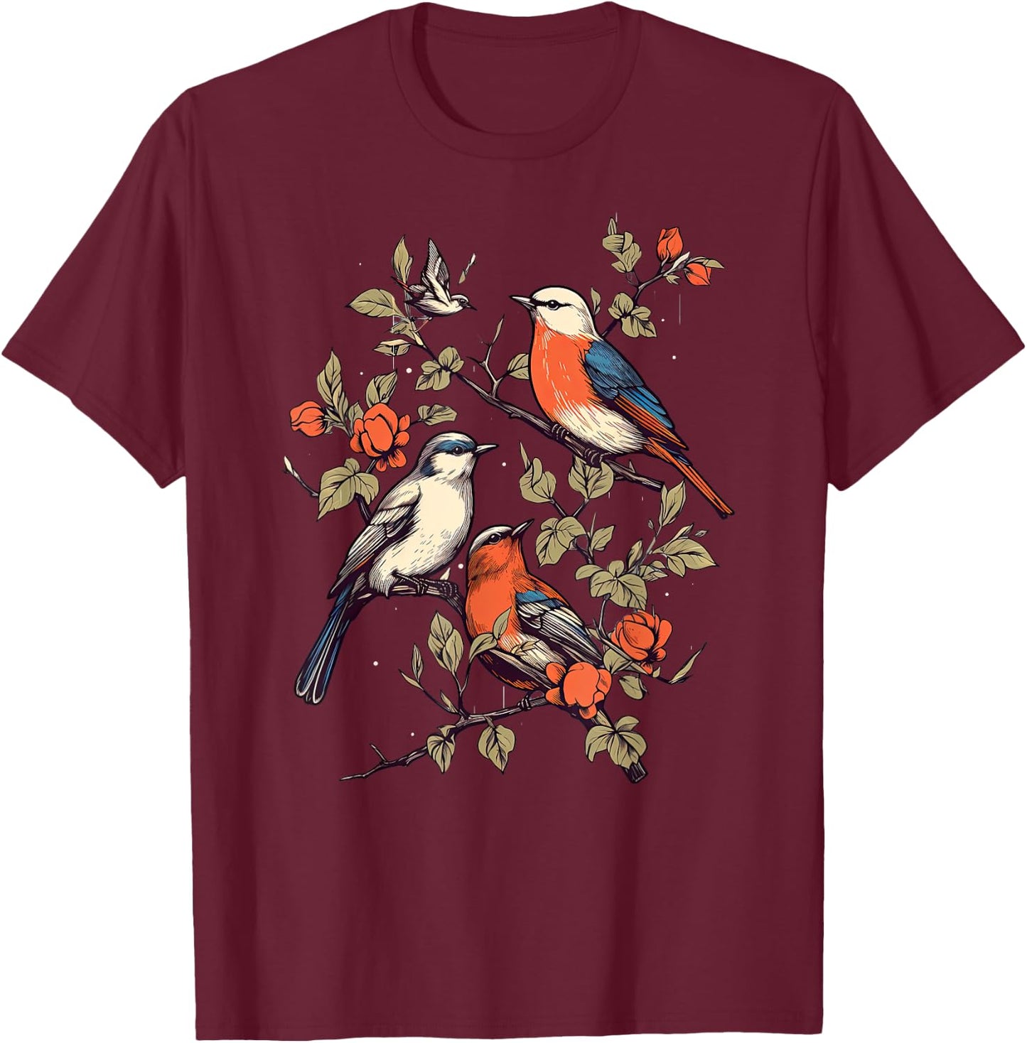 Birds On A tree Branch Birding Bird Watching Bird T-Shirt - T-Shirt | Maroon