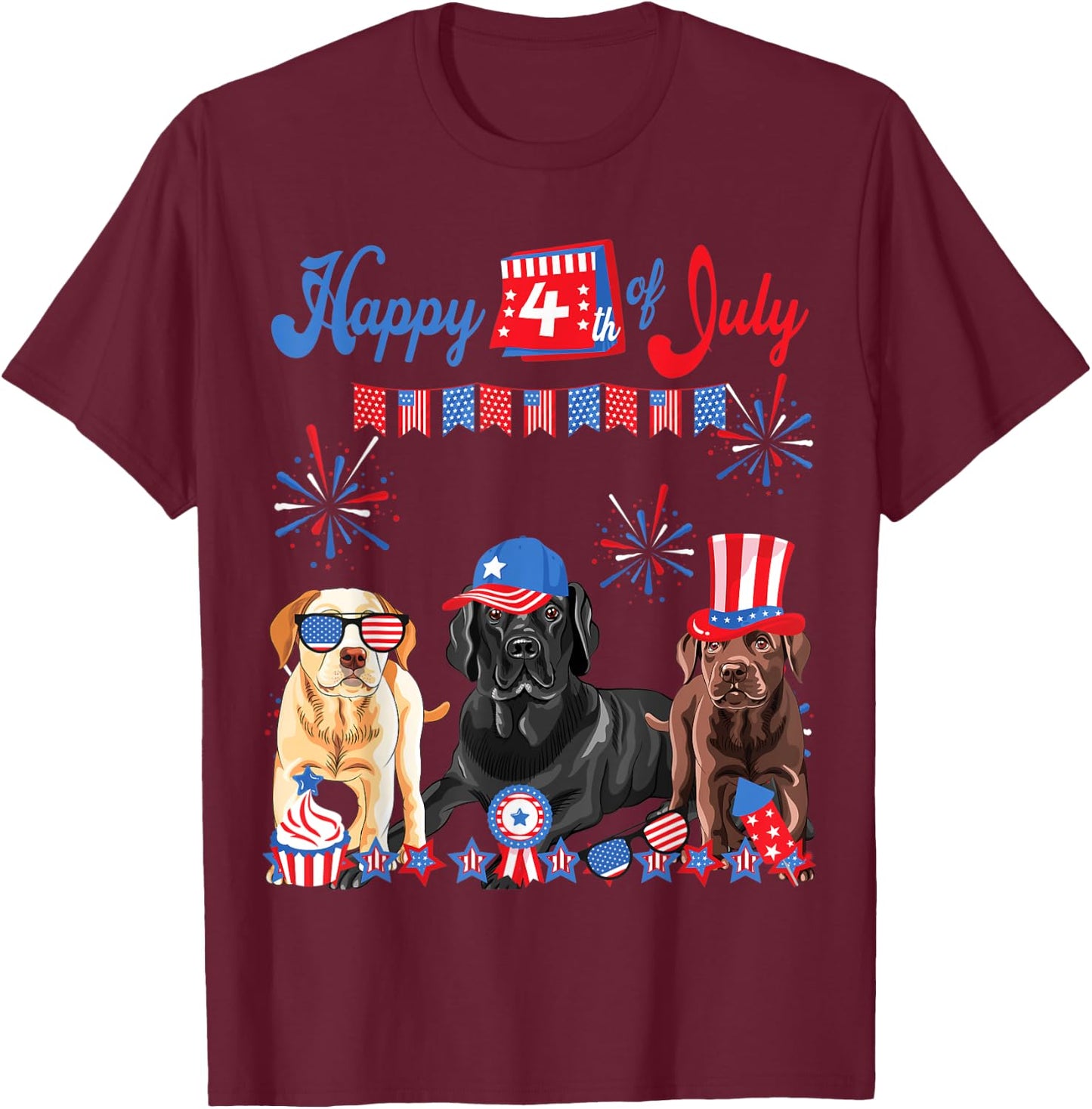 Labrador Independence Day Labrador 4th of July Women Kids Men T-Shirt - T-Shirt | Maroon