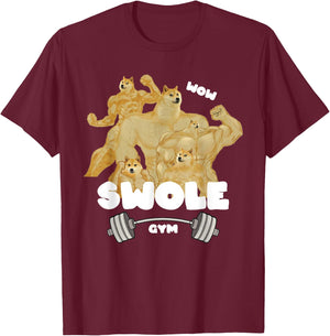 Swole Gym Swole Doge Meme Buff Doge Meme T-Shirt - T-Shirt | Maroon