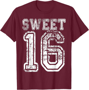 16th Birthday Sweet Sixteen Party 16 Girls Varsity Grunge T-Shirt - T-Shirt | Maroon