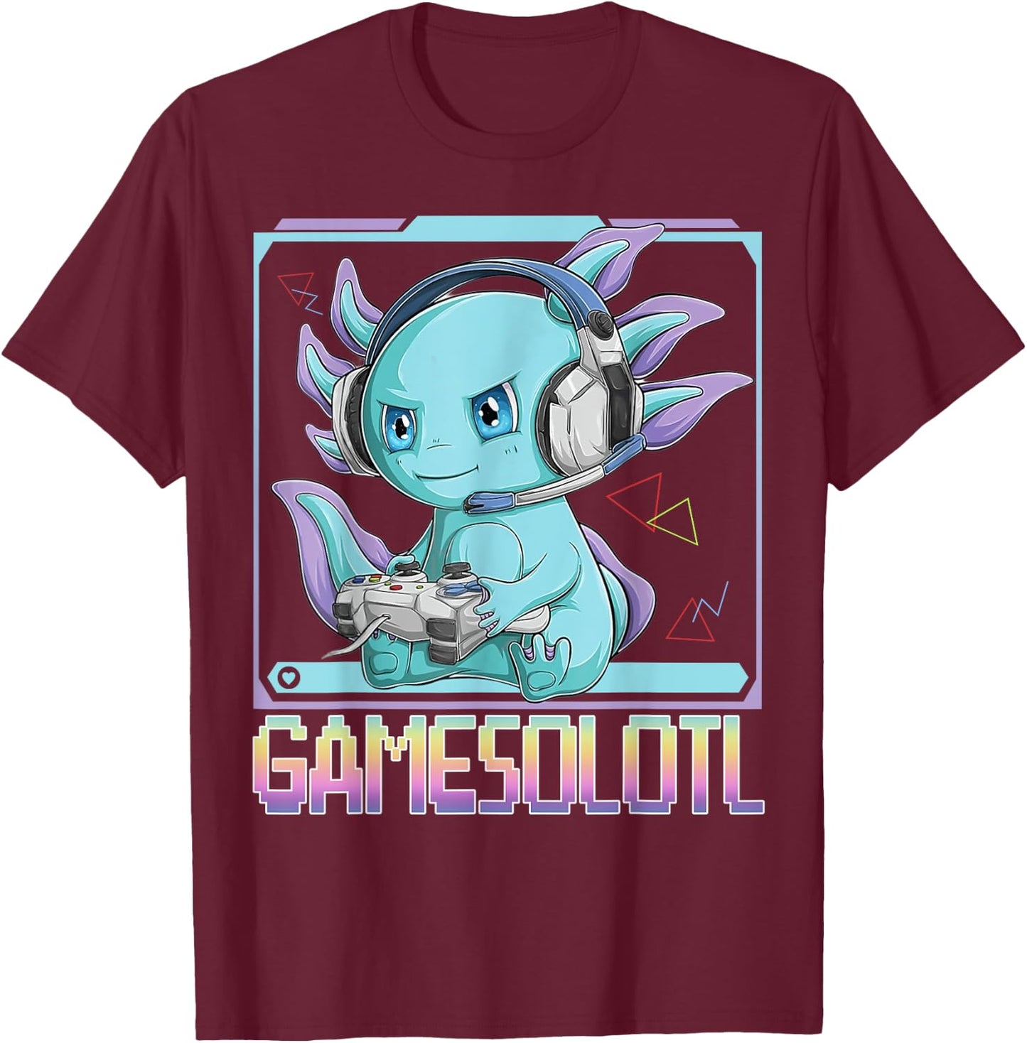 Gamesolotl Gamer Kawaii Axolotl Fish Playing Video Games T-Shirt - T-Shirt | Maroon