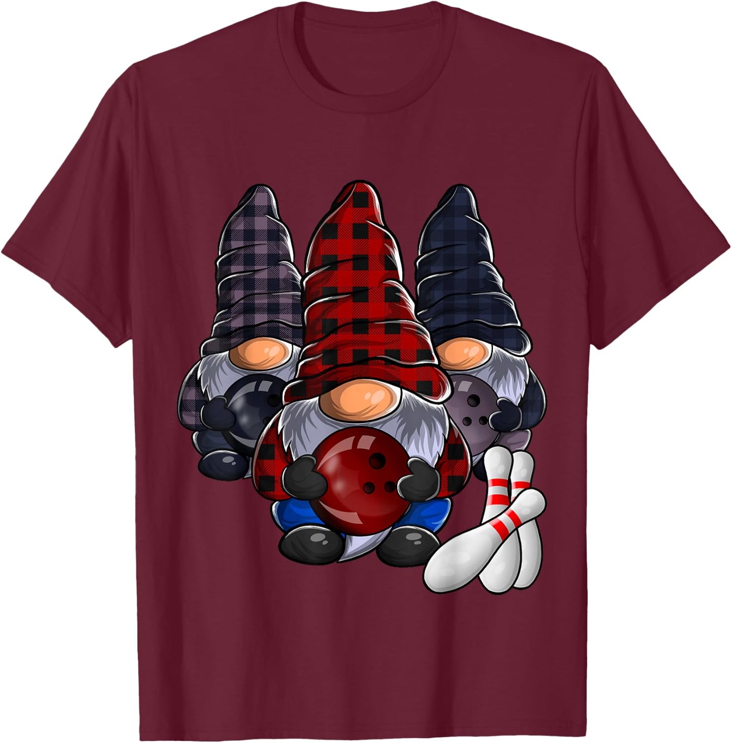 Funny Gnome Bowling T-Shirt - T-Shirt | Maroon