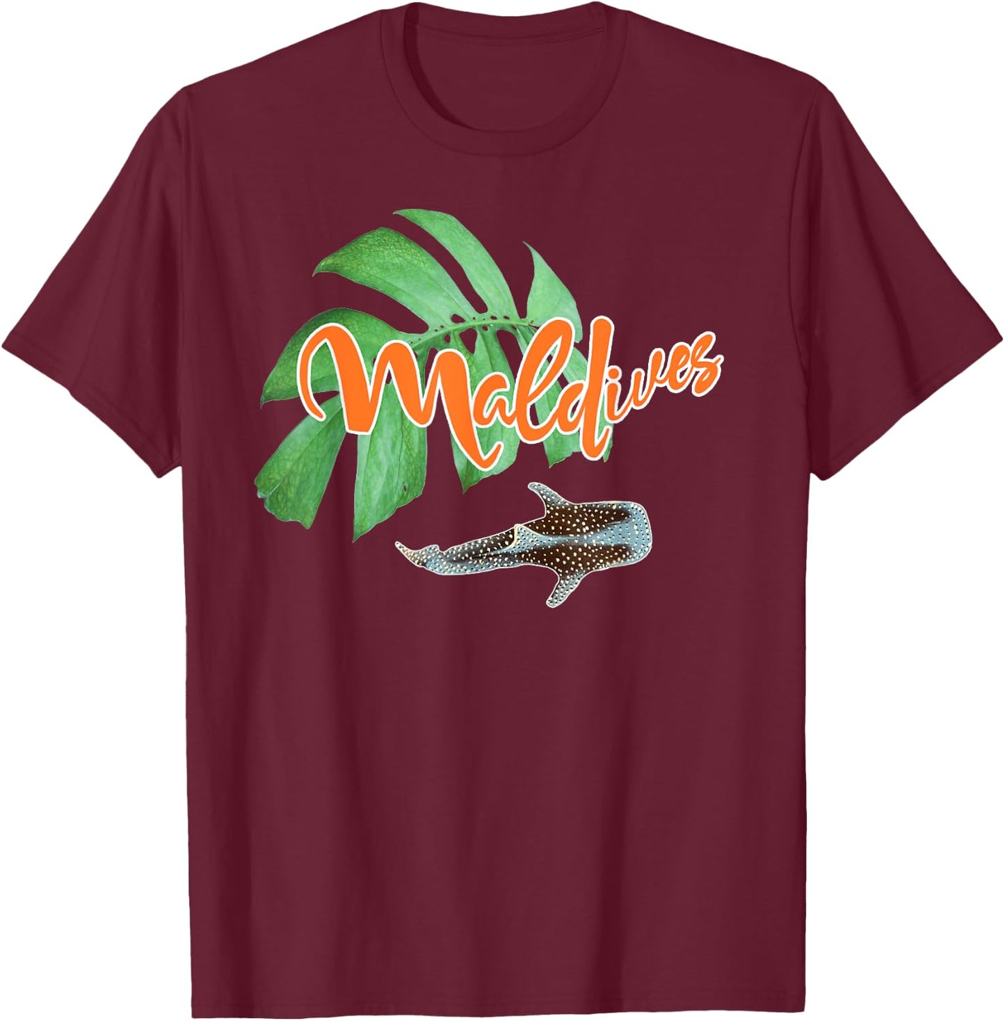 Maldives Whale Shark Monstera Vacation Travel Souvenir Gift T-Shirt - T-Shirt | Maroon