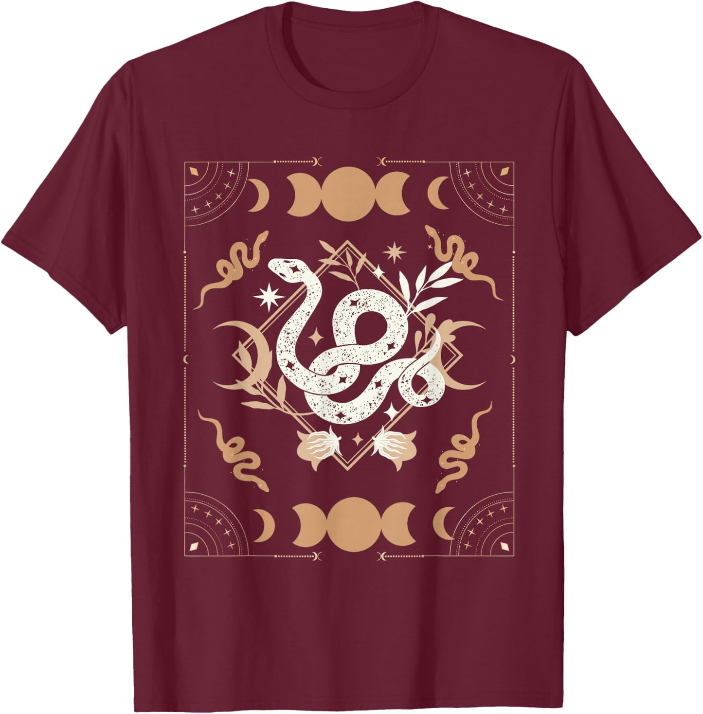Dark Academia Aesthetic Celestial Boho Tarot Snakes Witchy T-Shirt - T-Shirt | Maroon