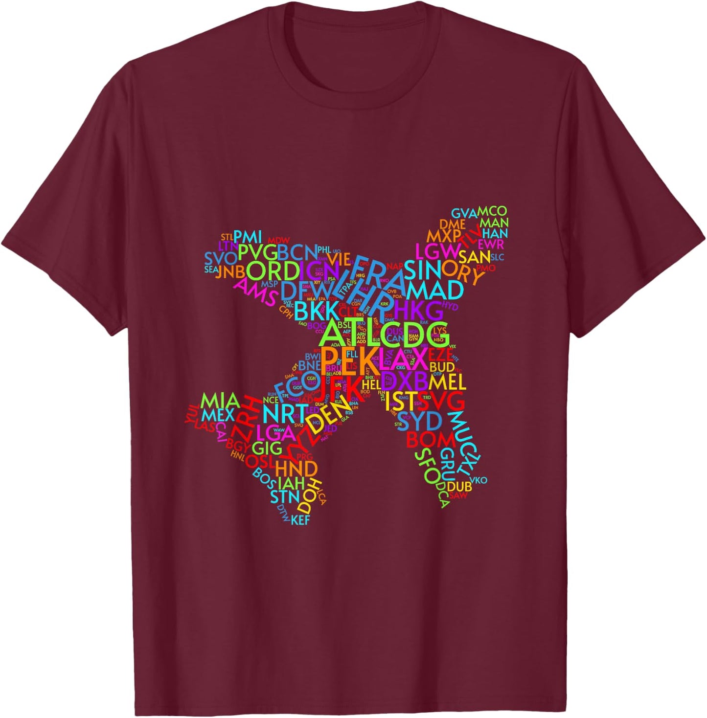 World Traveler Airport Codes of the World T-Shirt - T-Shirt | Maroon