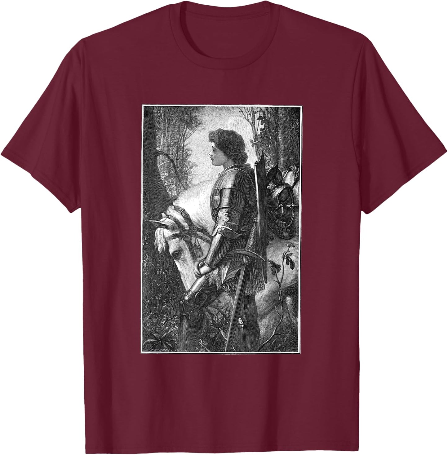 Sir Galahad by G.F. Watts Engraved by H.W. Peckwell T-Shirt - T-Shirt | Maroon