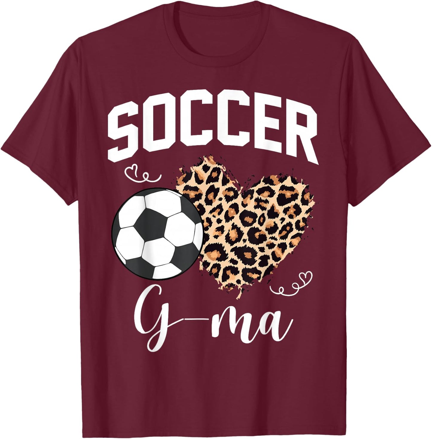 Soccer G-Ma Heart Leopard Mom Grandma Matching Family T-Shirt - T-Shirt | Maroon