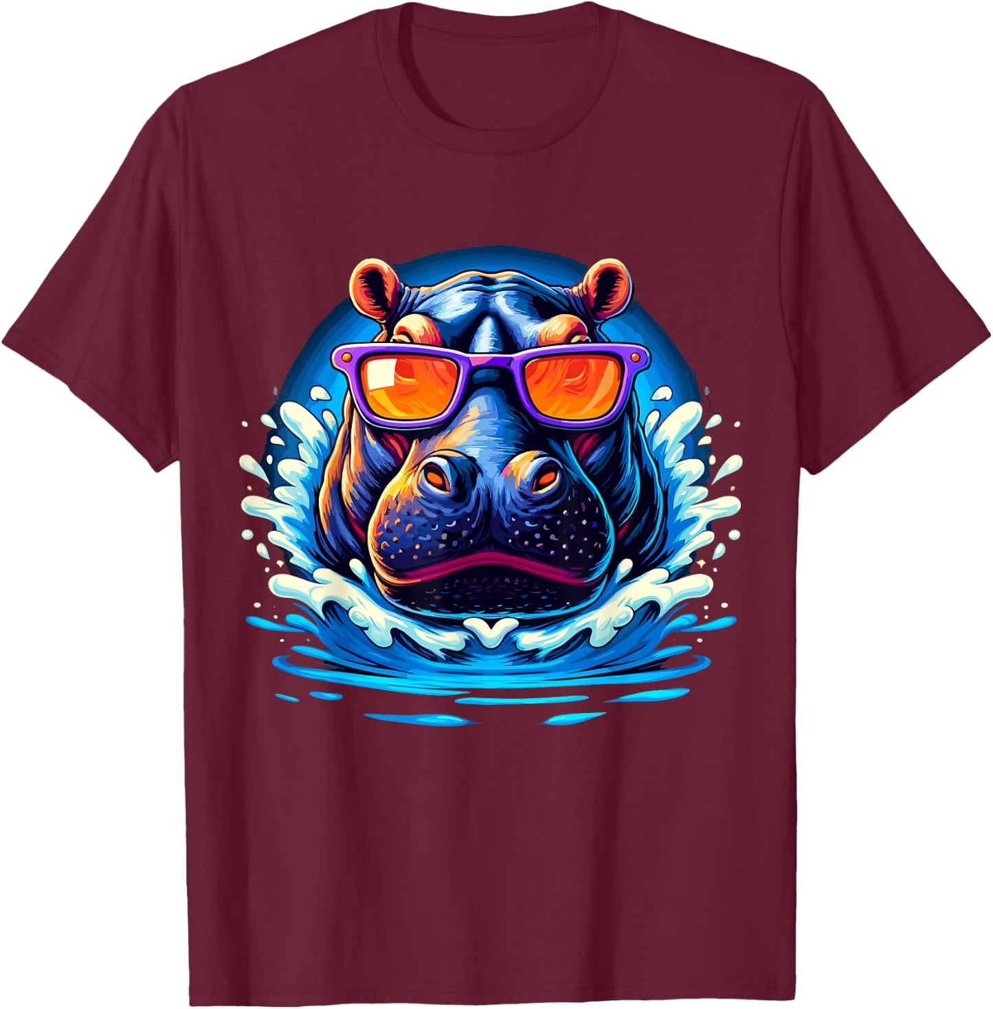Hippo with Sunglasses Hippopotamus T-Shirt - T-Shirt | Maroon